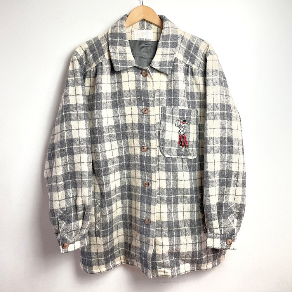 Vintage 80s 90s Plaid Shacket Wool Mens XL Embroidered Golf Jacket Old‎ Money